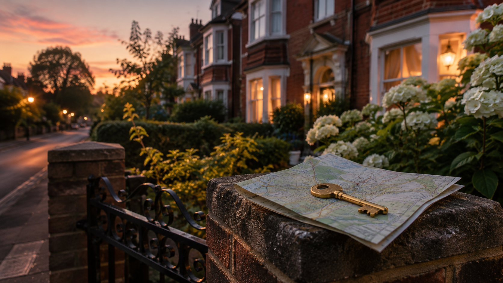 A welcoming Reading neighbourhood with a key and local map.